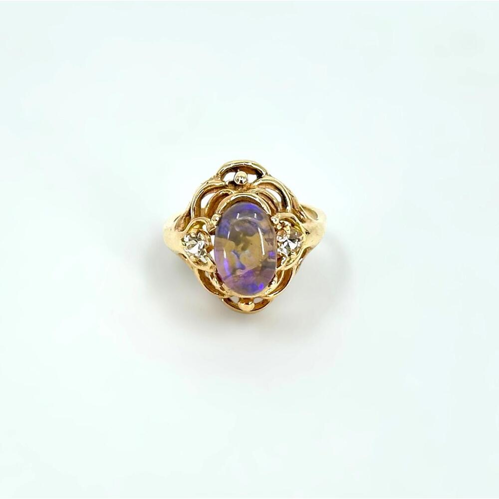 Vintage 14k Gold Opal and Spinel Ring
